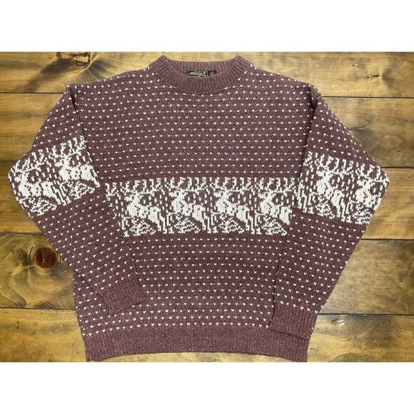 Vintage Eddie Bauer Deer Wool Nordic Birdseye Pullover Christmas Sweater - Picture 1 of 6